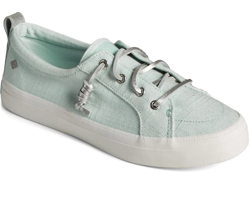 Sperry Womens Crest Vibe Sparkle Linen Lace Sneaker(87470)- Blue Linen