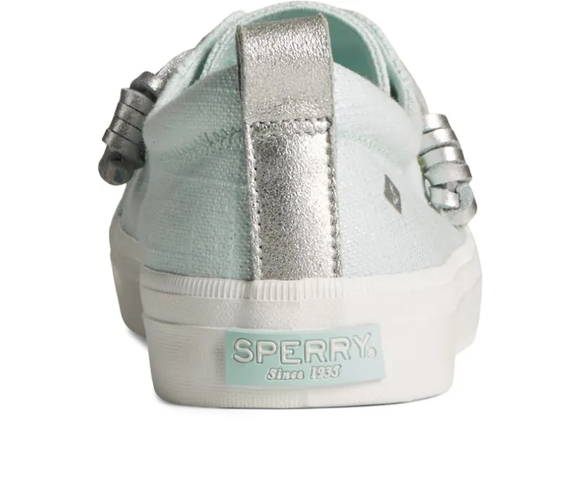 Sperry Womens Crest Vibe Sparkle Linen Lace Sneaker(87470)- Blue Linen