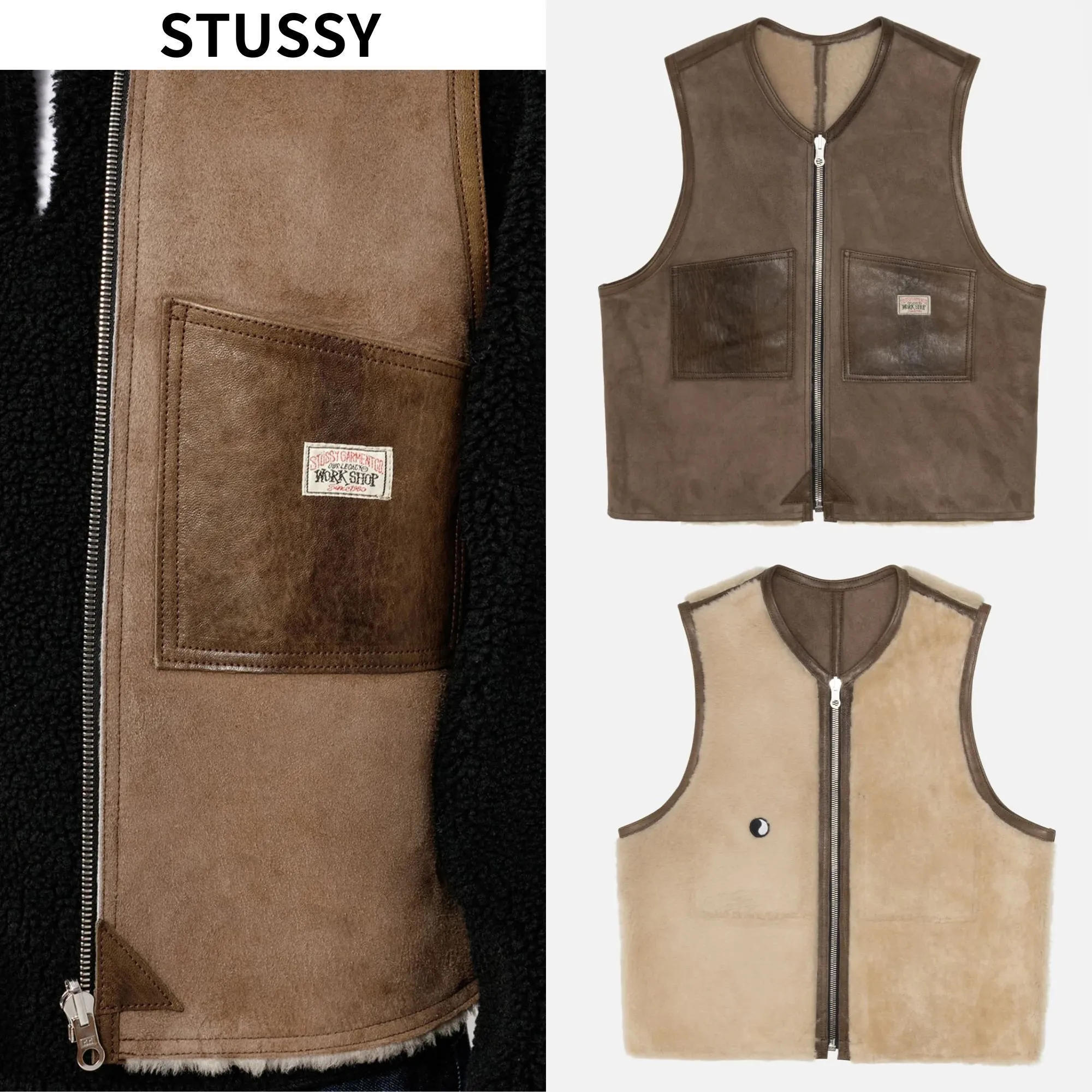 STUSSY  |Unisex Street Style Collaboration Leather Logo Skater Style