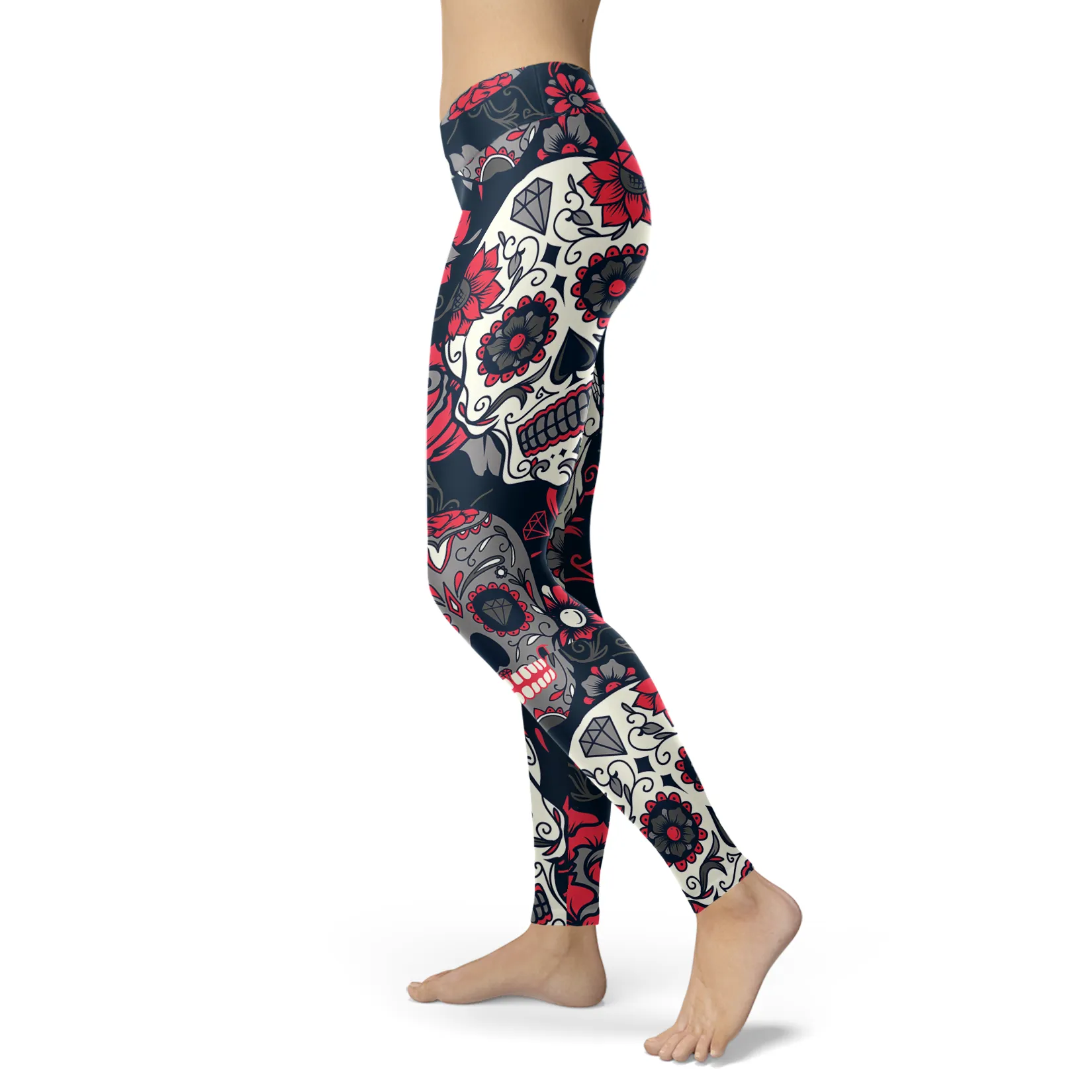 Sugar Skull Red Rose Leggings