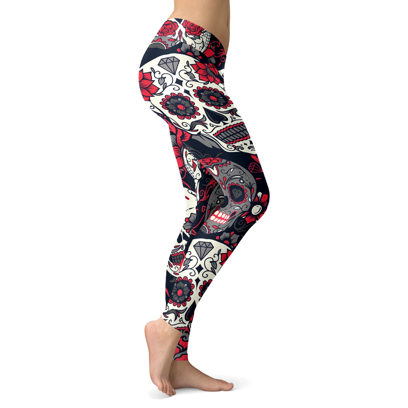 Sugar Skull Red Rose Leggings