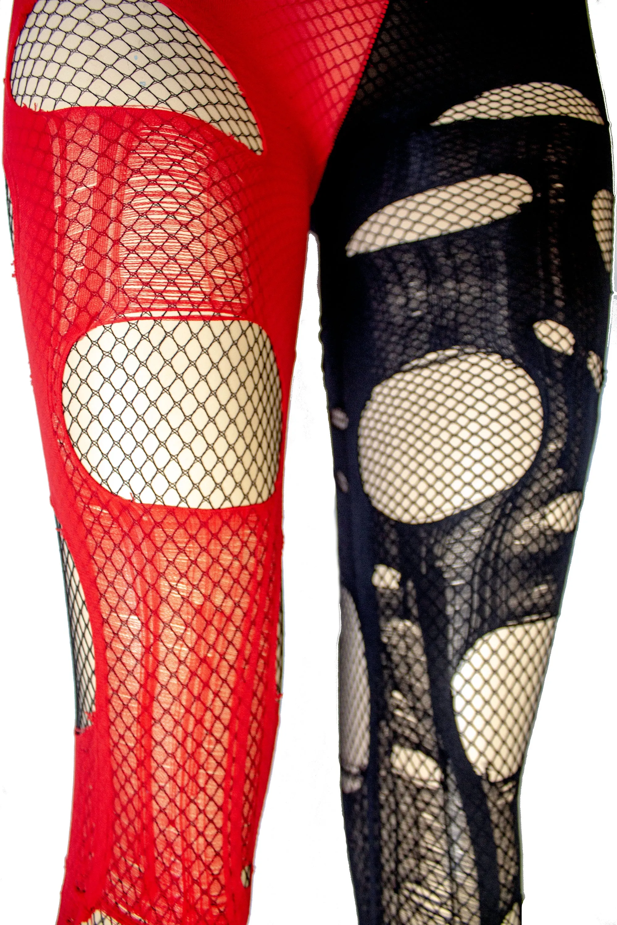 tattered & torn fishnet tights | Red & Black