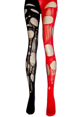 tattered & torn fishnet tights | Red & Black