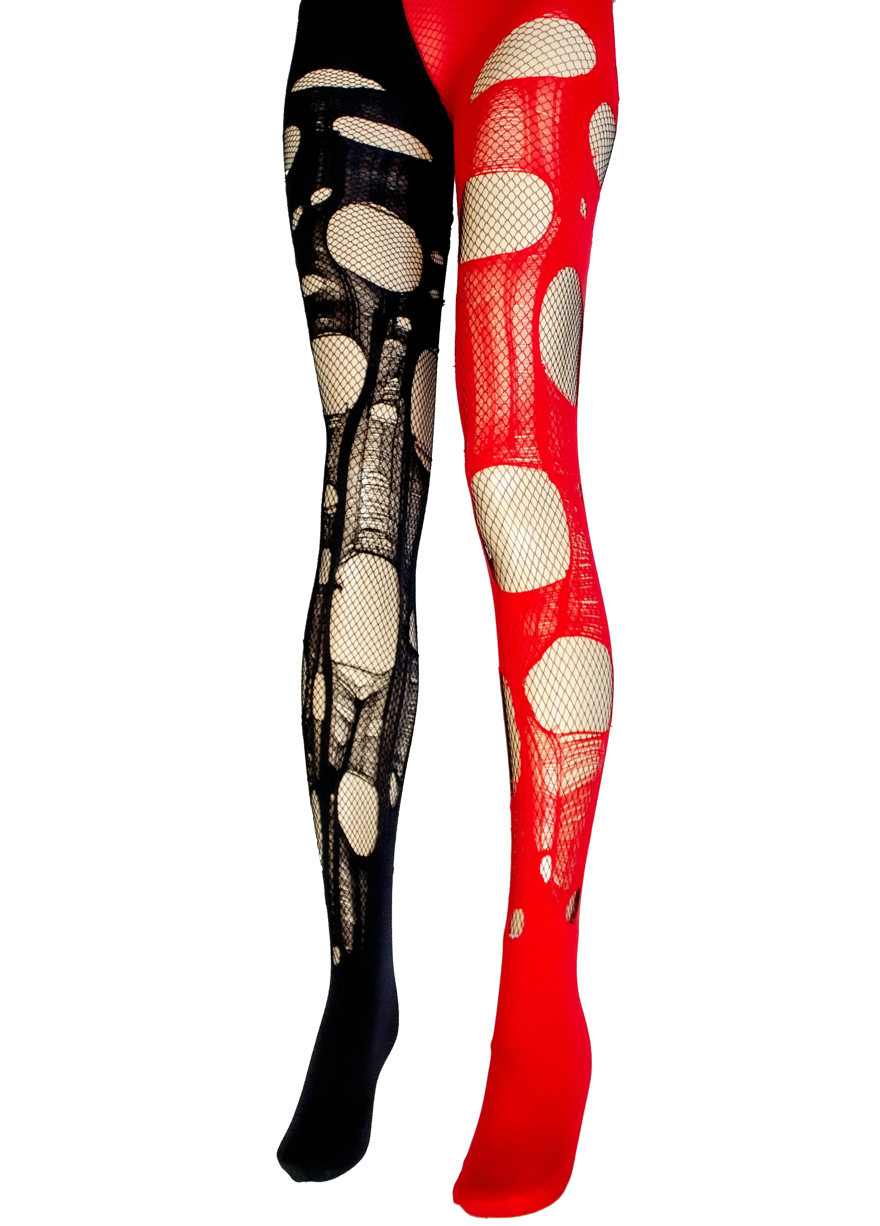 tattered & torn fishnet tights | Red & Black