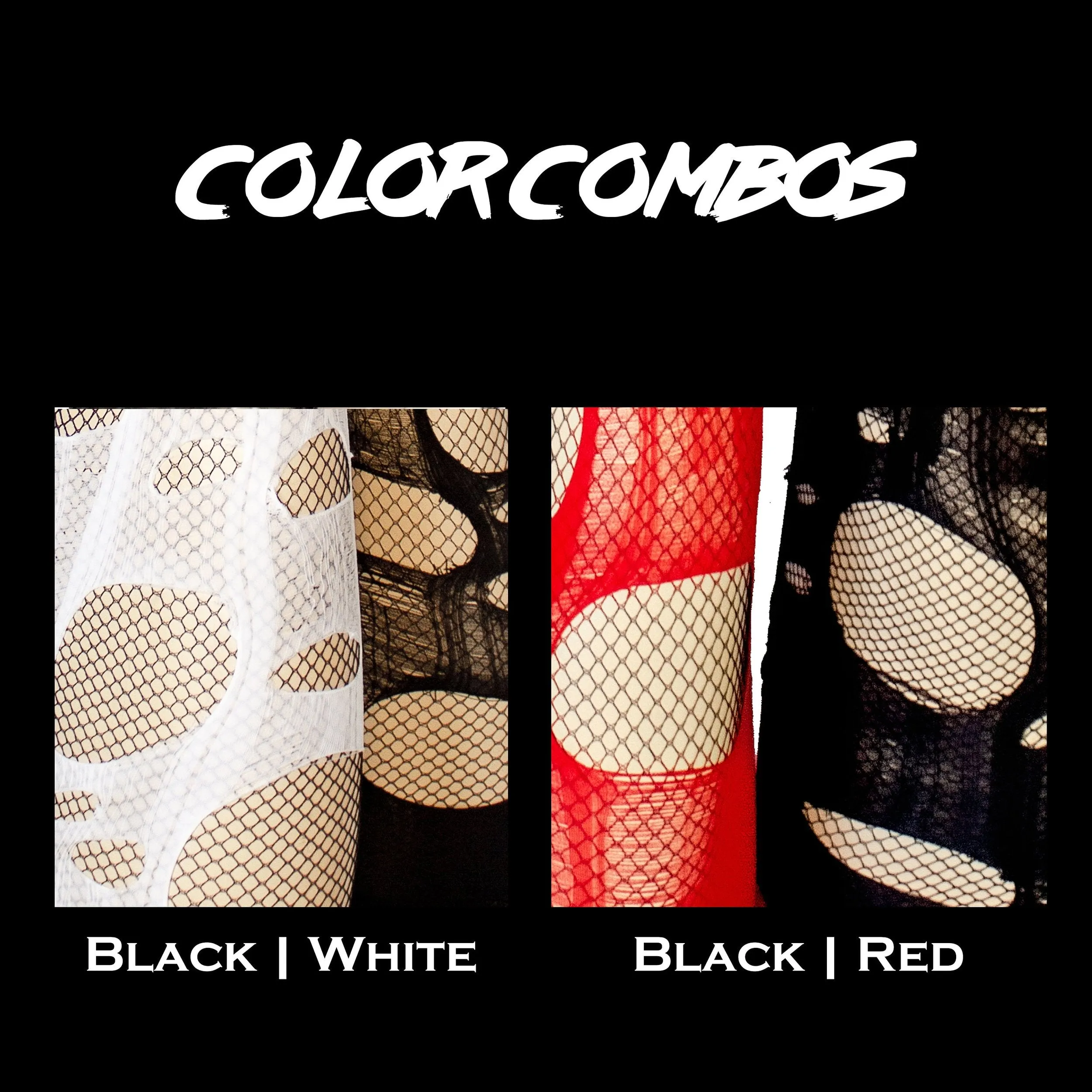 tattered & torn fishnet tights | Red & Black