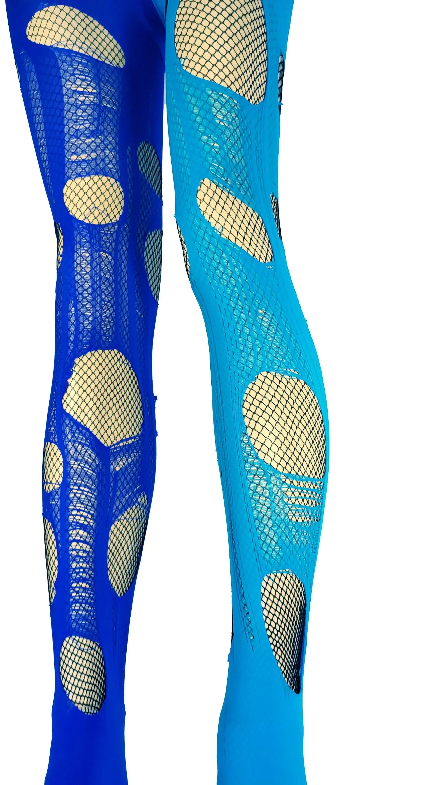 Tattered & torn fishnet tights | Turquoise & Blue