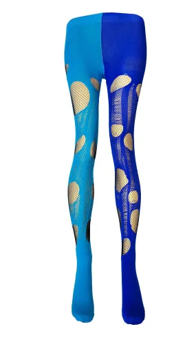 Tattered & torn fishnet tights | Turquoise & Blue