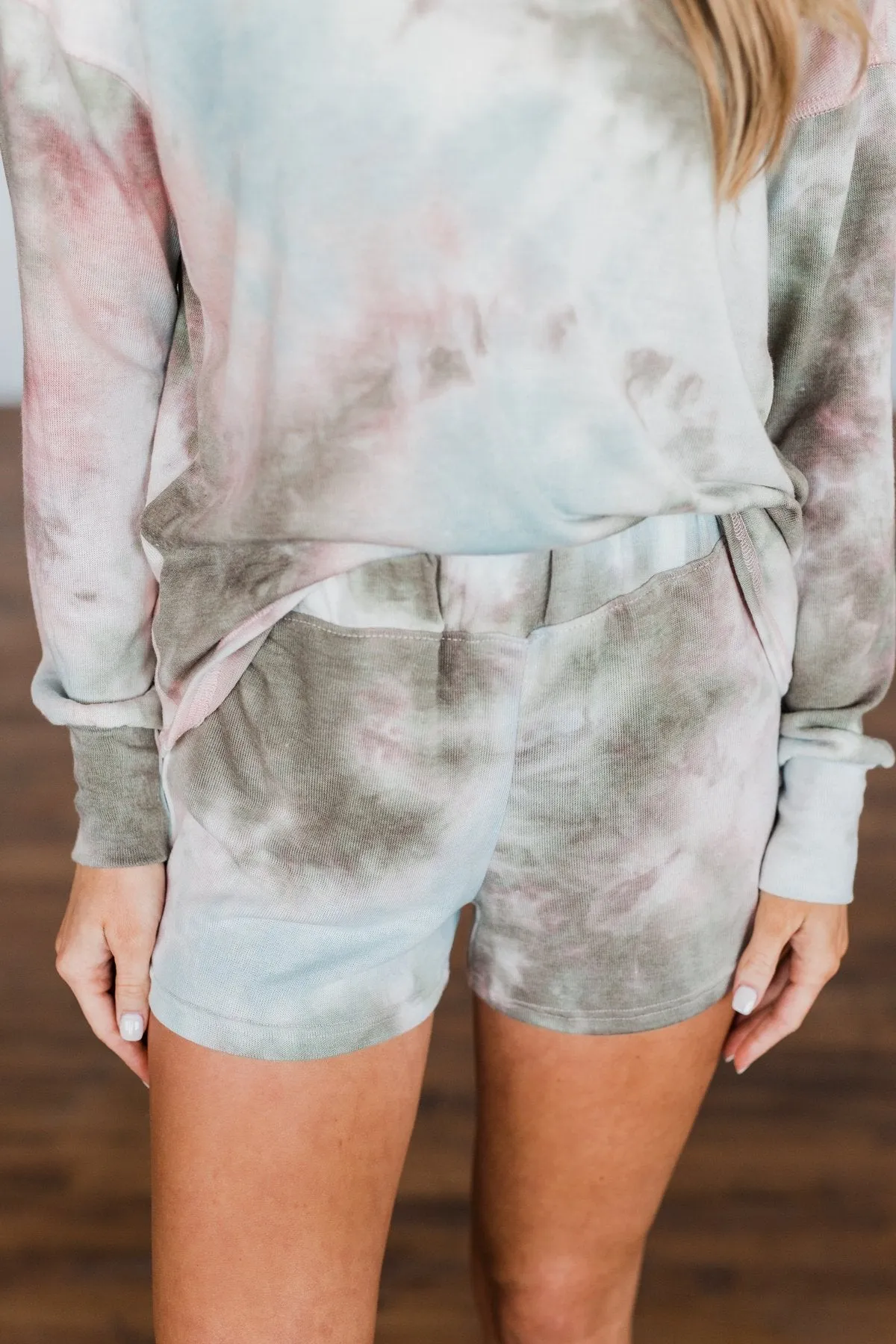 Tie Dye Lounge Shorts- Blue, Peach, & Olive