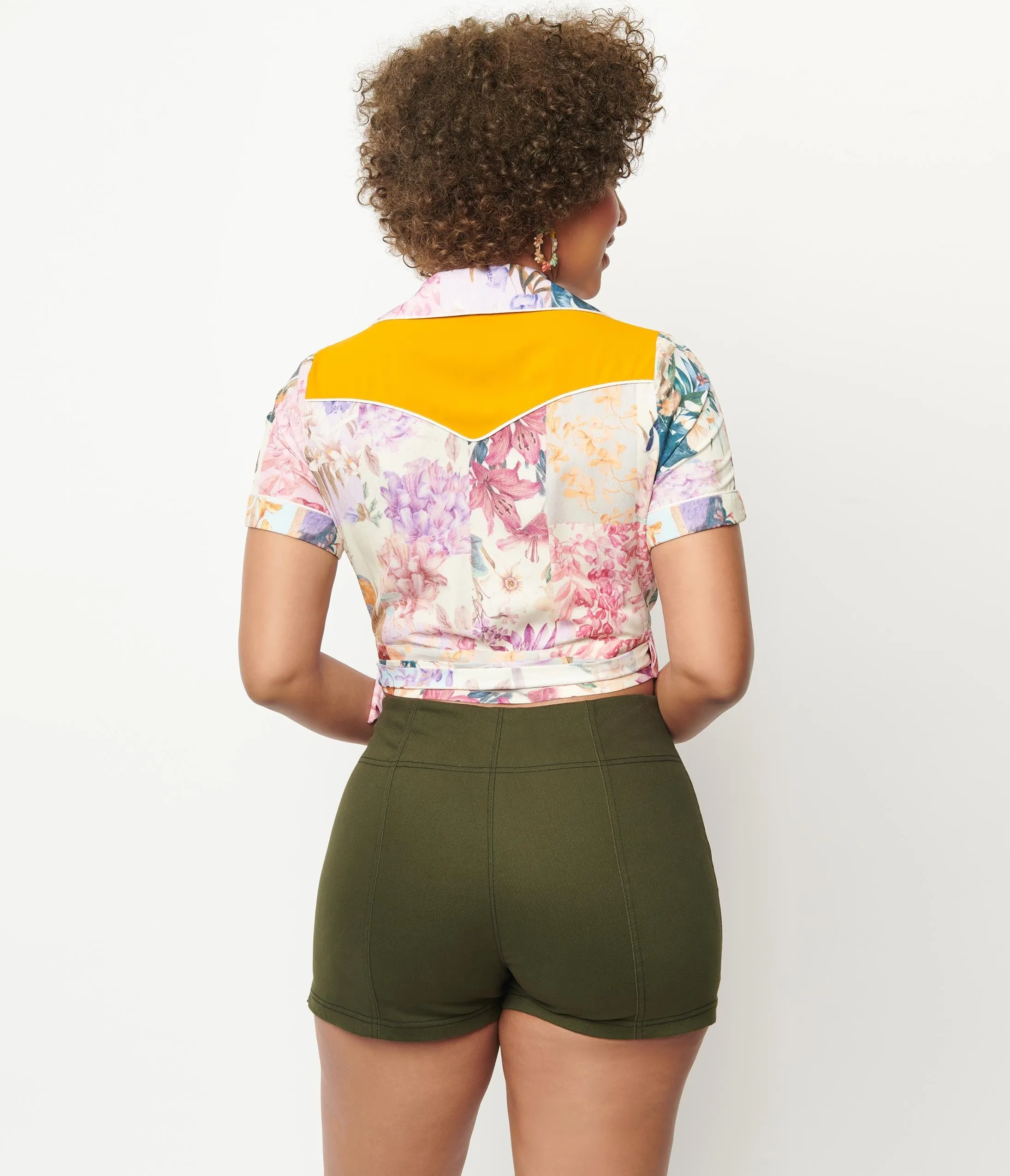 Unique Vintage Olive Denim Summer Love Shorts