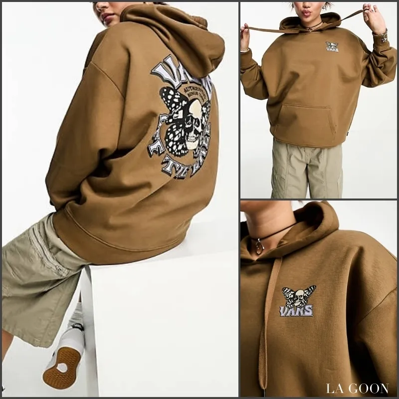 VANS  |Skull Sweat Street Style Long Sleeves Plain Oversized Logo