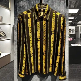 VERSACE  |Button-down Silk Long Sleeves Luxury Shirts