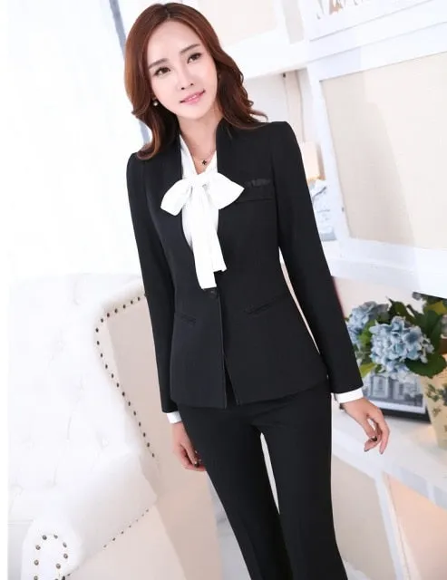 Women's Novelty Professional Black Business Style Jacket and Pants Work Suits on Clearance