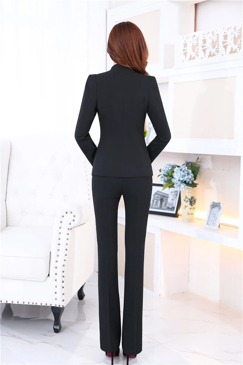 Women's Novelty Professional Black Business Style Jacket and Pants Work Suits on Clearance