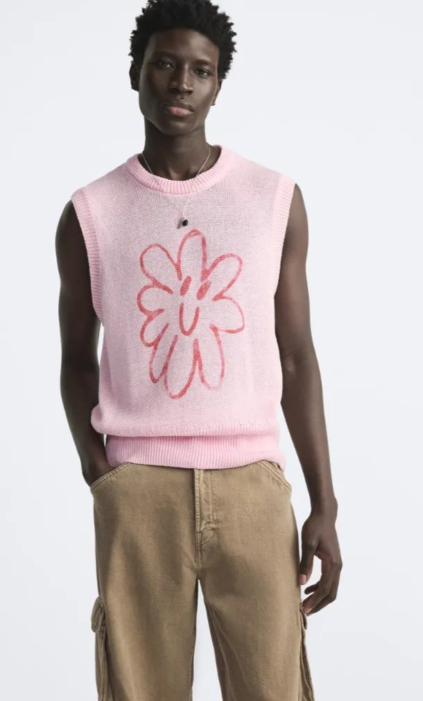 ZARA  |Flower Patterns Sleeveless Cotton Vests & Gillets