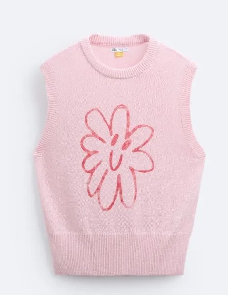 ZARA  |Flower Patterns Sleeveless Cotton Vests & Gillets